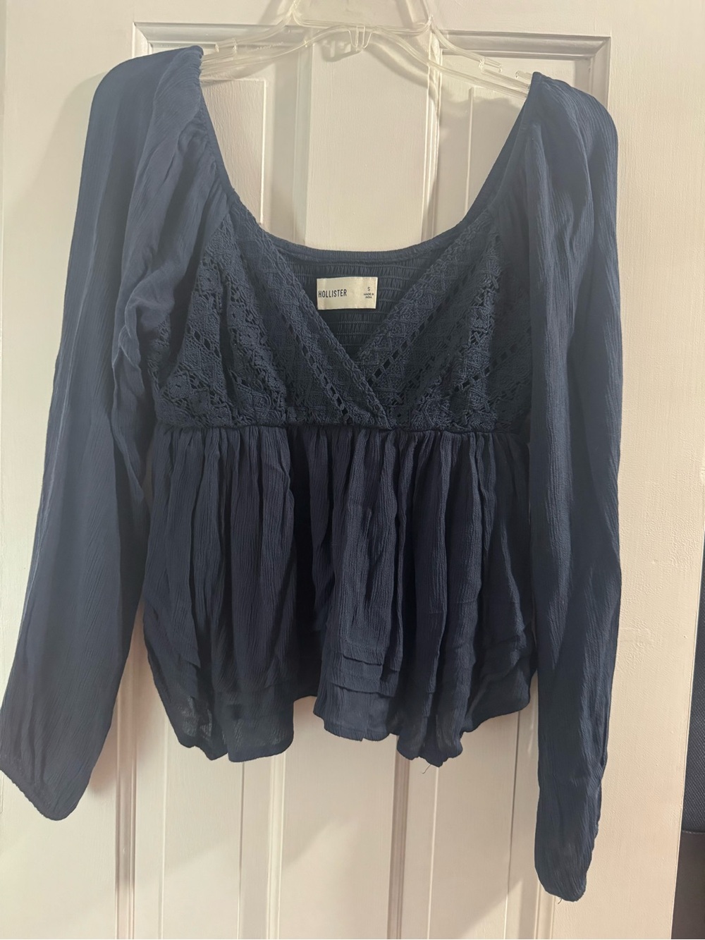 Hollister Navy Crochet Peasant Blouse